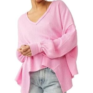 WE THE FREE Coraline Size Medium Waffle Knit Thermal Pink Oversized Top